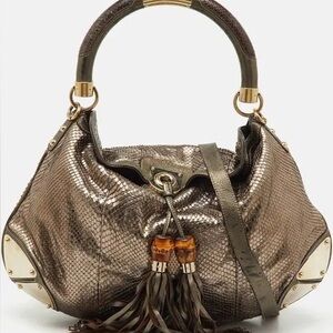 Gucci Large Metallic Python IndyTop Hobo Shoulder Bag
Pewter color